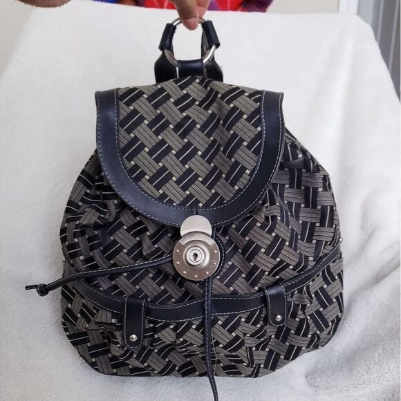 Vintage 90s Nine West Small Canvas Backpack Purse Black Gray - Picture 2 of 15